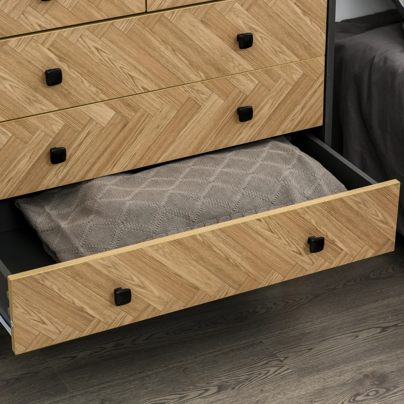 HOMCOM Commode 5 tiroirs Design scandinave Graphique dim. 80L x 40l x 80H cm Panneaux de Particules Gris foncé chêne Clair