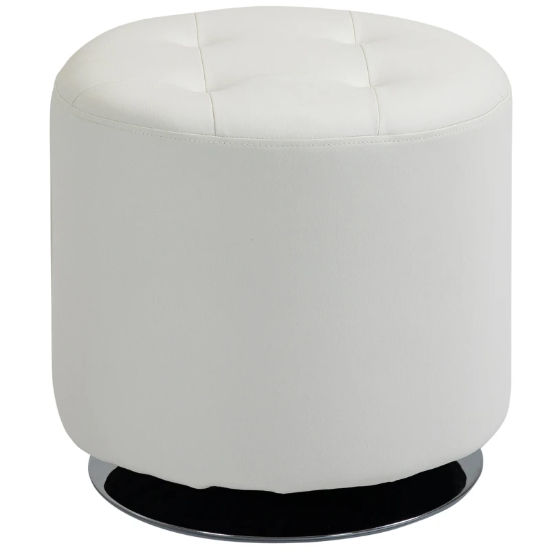 HOMCOM Reposapiés Otomano Giratorio Taburete Puff Redondo Tapizado en Piel Sintético de Estilo Moderno para Dormitorio Entrada Salón Ø45,5x44,5 cm Blanco