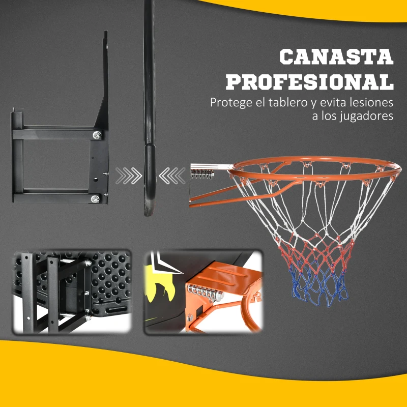 SPORTNOW Canasta de Baloncesto de Pared Aro de Baloncesto para Interior y Exterior 110x90x70 cm Negro y Amarillo