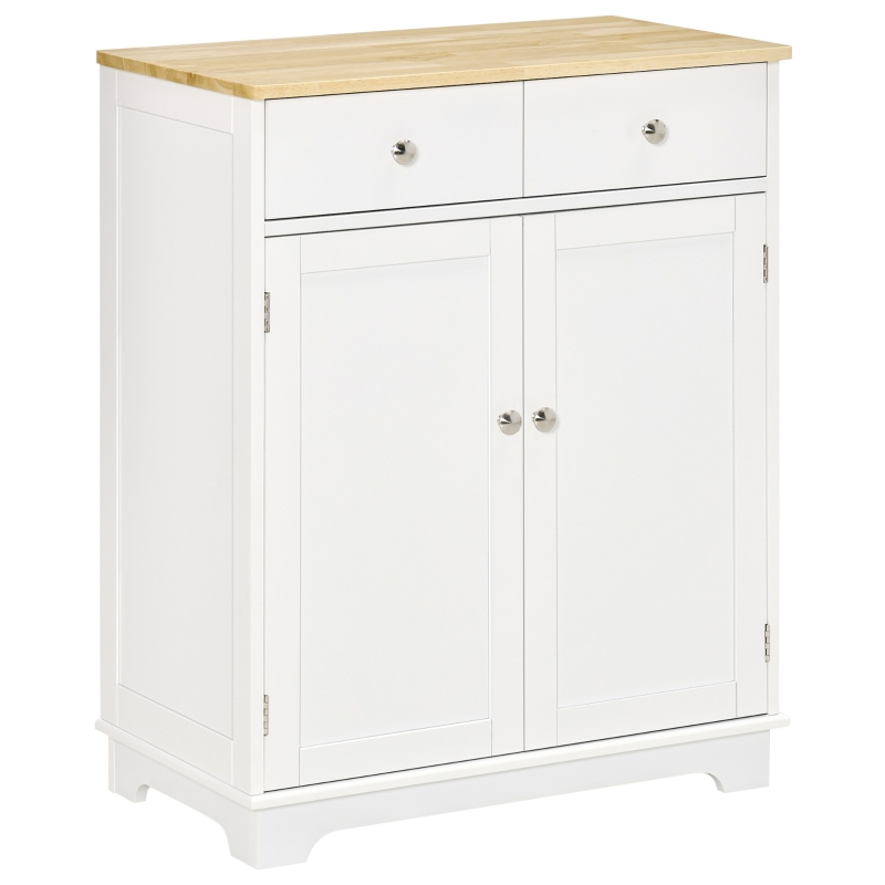 HOMCOM Meuble de rangement buffet salon avec placards à portes, 2 tiroirs et étagère réglable, armoire de rangement pour salon, cuisine, chambre, blanc et bois naturel