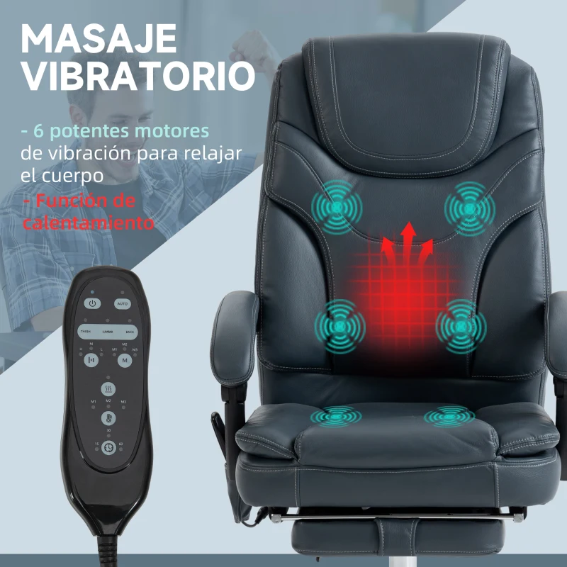 Vinsetto Silla de Oficina de Masaje con 6 Puntos de Vibración Tapizado en Cuero PU Silla Escritorio Reposapiés 67x67x121 cm Gris