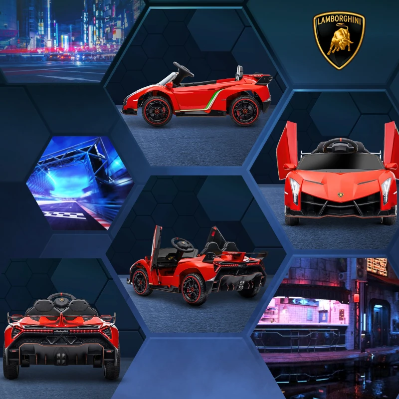 HOMCOM Voiture électrique licence Lamborghini Veneno 12V pour enfants avec portes papillon télécommande musique rouge