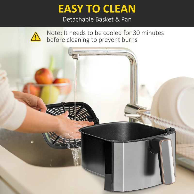 HOMCOM 6.5L Single Basket Air Fryer, 80-200°C Temperature, Black and Gold Tone