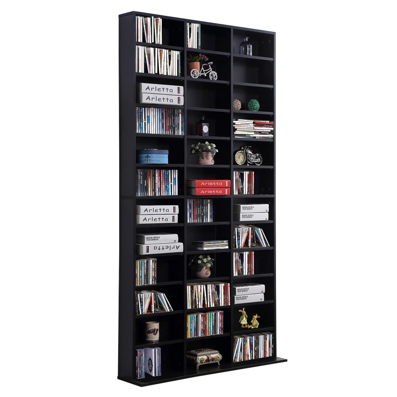 HOMCOM 1116 CD/ 528 DVD Storage Unit, Media Storage Shelf, Wooden Display Unit with Adjustable Shelves, 102 x 195 cm, Black