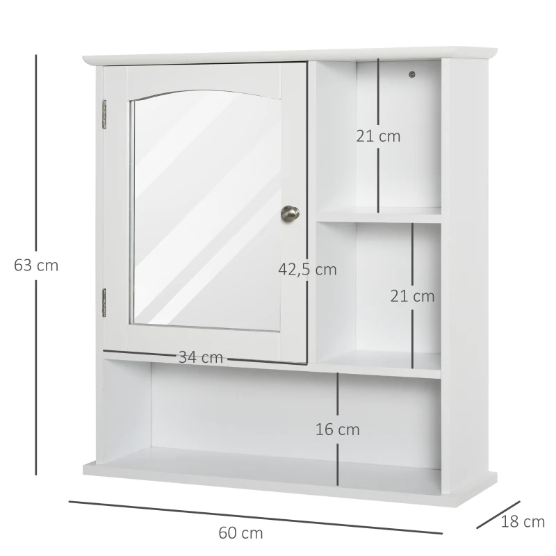 kleankin Armoire Murale Salle de Bain Armoire à Glace Placard de Rangement Toilettes 1 Porte Niche + étagères latérales MDF Blanc