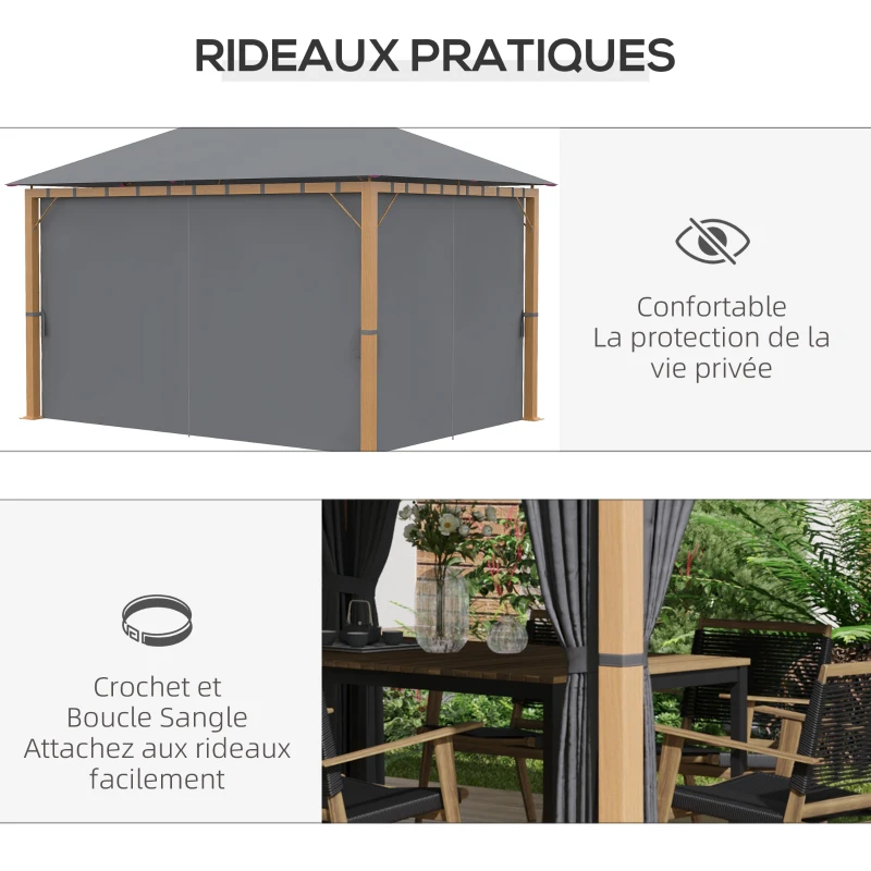 Outsunny Tonnelle de jardin rectangulaire avec rideaux et toile de toit en polyester 4 x 3 m - structure en aluminium(m-4)