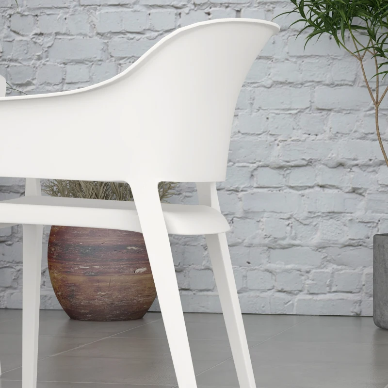 Outsunny Set 4 Sedie da Giardino in Plastica Impilabili con Braccioli e Schienale Alto in PP, Bianco