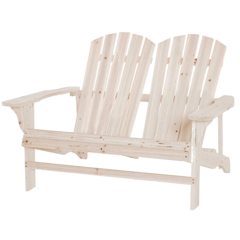Outsunny Banc de Jardin 2 Places Design Adirondack Assise Dossier à Lattes Larges accoudoirs Bois Naturel sapin lasuré