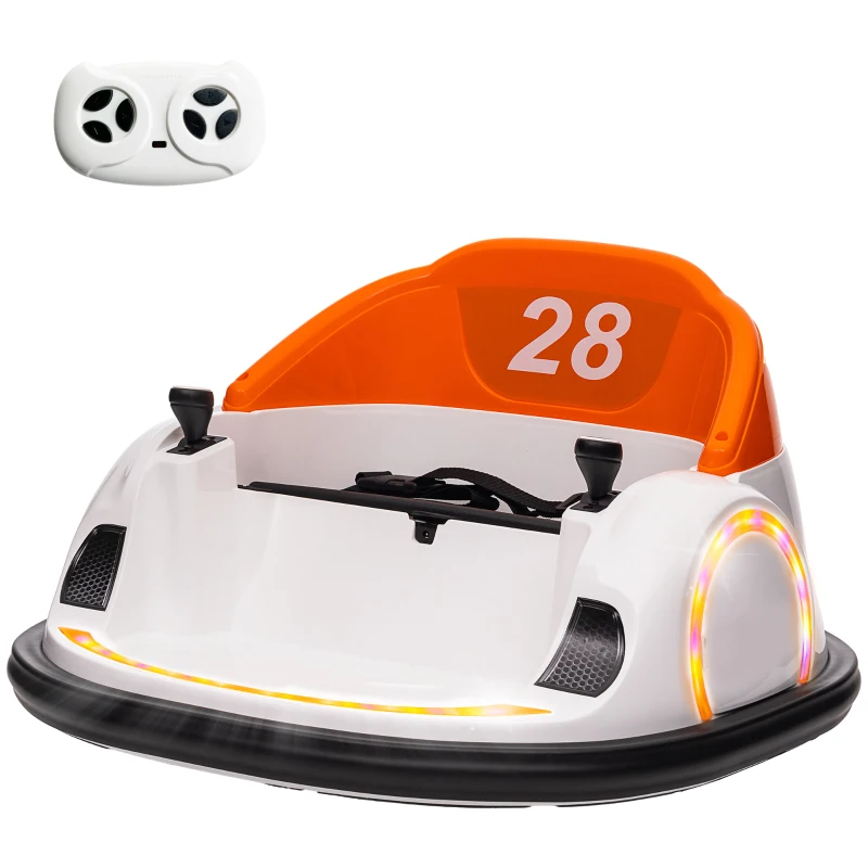 AIYAPLAY 360° Rotation Kids Bumper Car, 12V Waltzer Car with Remote Control, Dual Joysticks, Music Lights, Orange