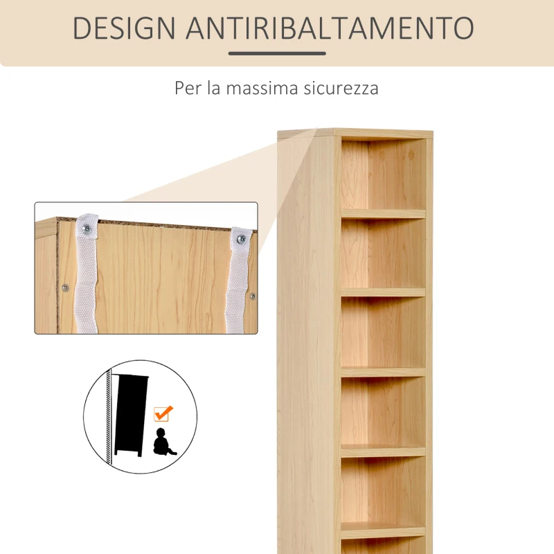 HOMCOM Scaffale Porta CD Set di 2 Pezzi con 6 ripiani 102 CD da Casa in Legno MDF 21 x 19.2 x 88.3cm Legno naturale