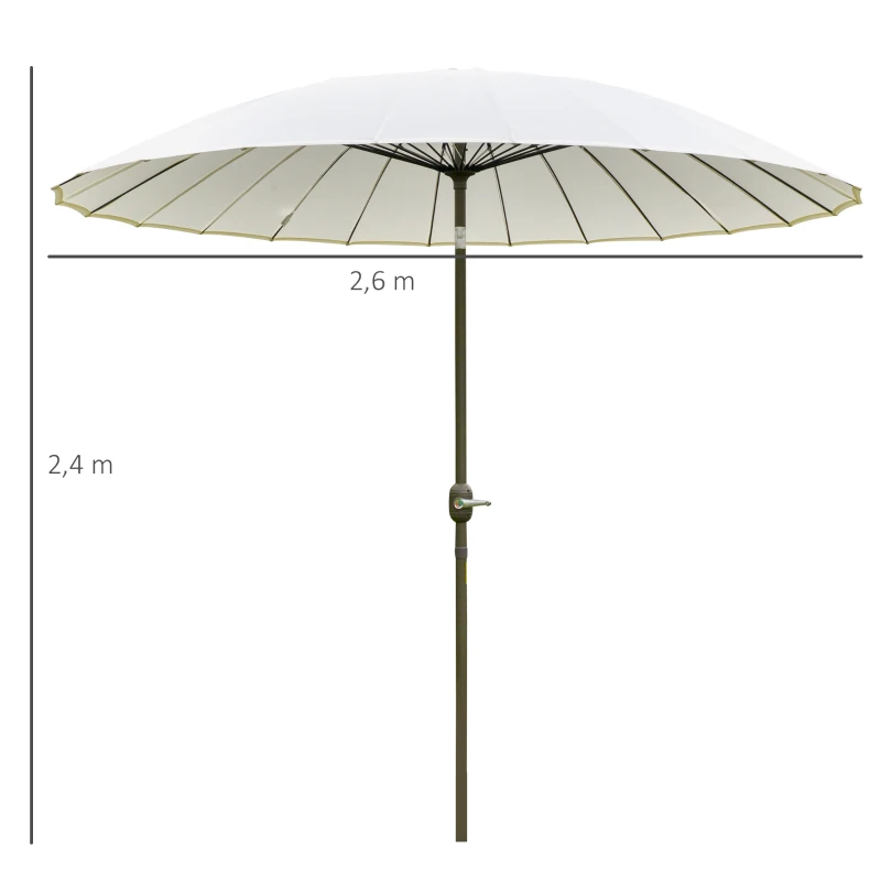 Outsunny Parasol de jardin Parasol droit Parasol inclinable rond avec 24 baleines manivelle aluminium fibre de verre polyester diamètre 2,60 m coloris crème
