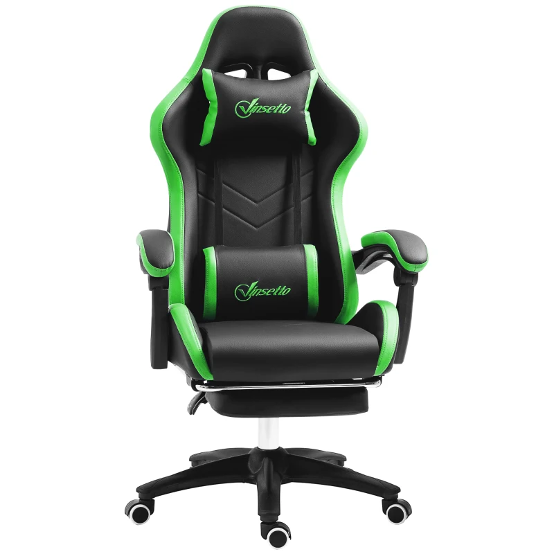 Vinsetto Sedia da Gaming con Altezza Regolabile e Schienale Reclinabile, 65x65x121-129 cm, Nero e Verde