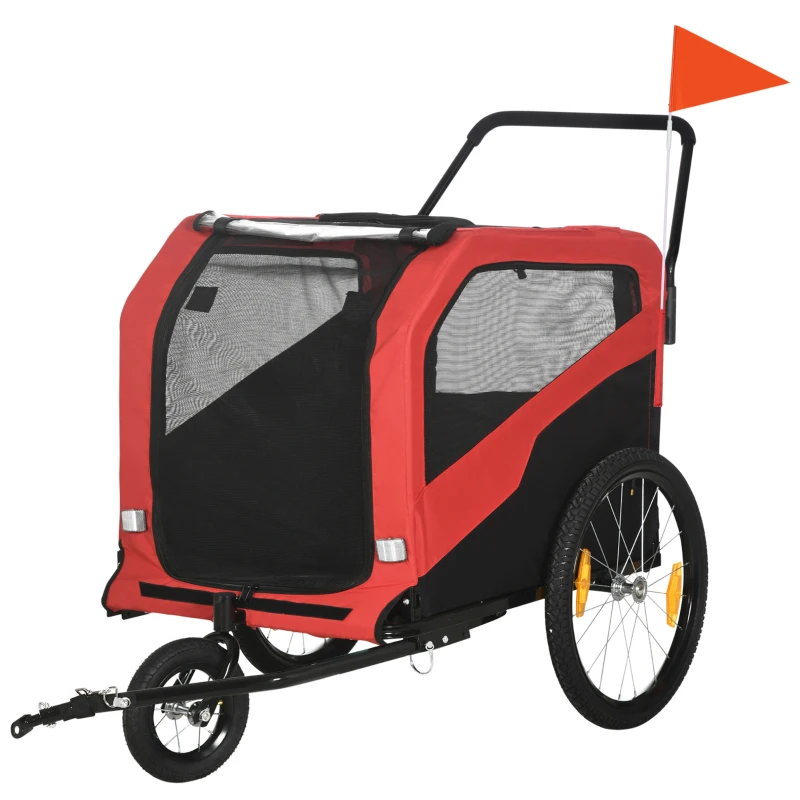 PawHut 2 in 1 Dog Bike Trailer Pet Stroller for Large Dogs with Hitch, 20" Wheels, Pet Bicycle Cart Trolley Carrier for Travel, Red
