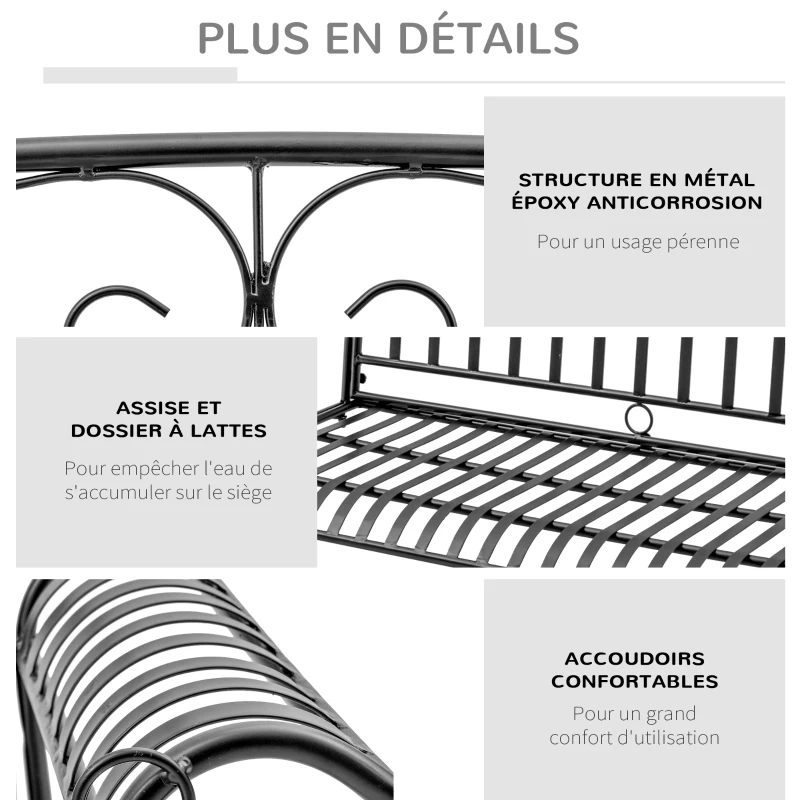 Outsunny Banc Suspendu 2 Places balancelle de Jardin en métal dim. 137L x 58l x 52H cm Noir