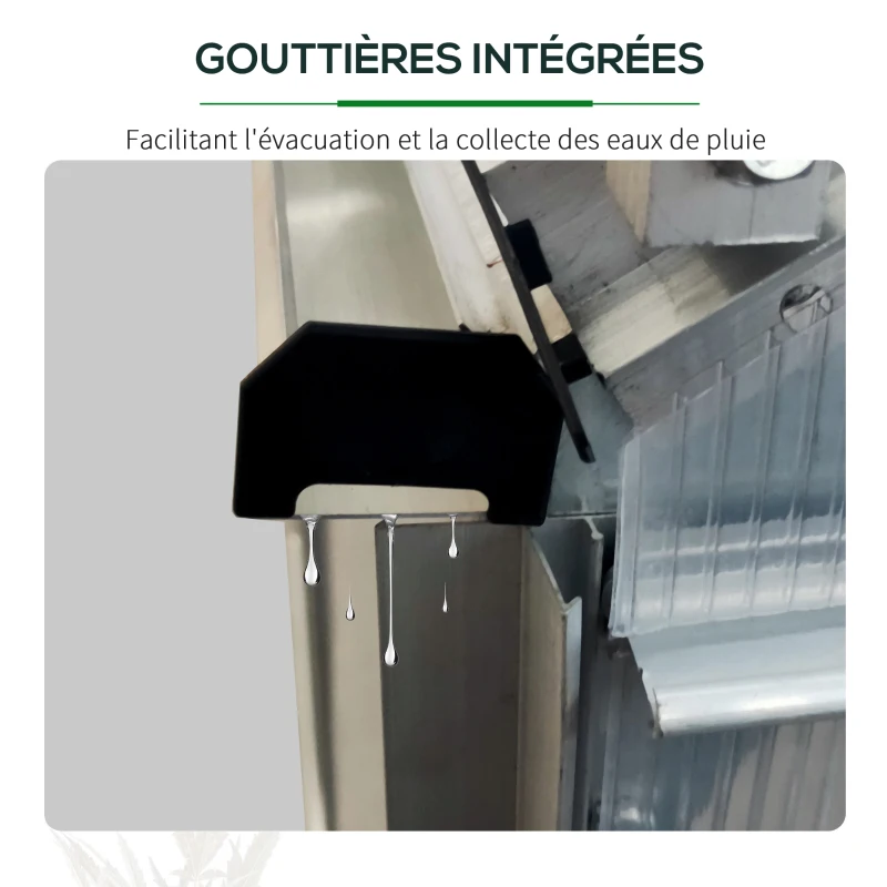 Outsunny Serre de jardin adossée aluminium polycarbonate 2,4 m² dim. 192L x 127l x 214H cm avec fenêtre et porte coulissante