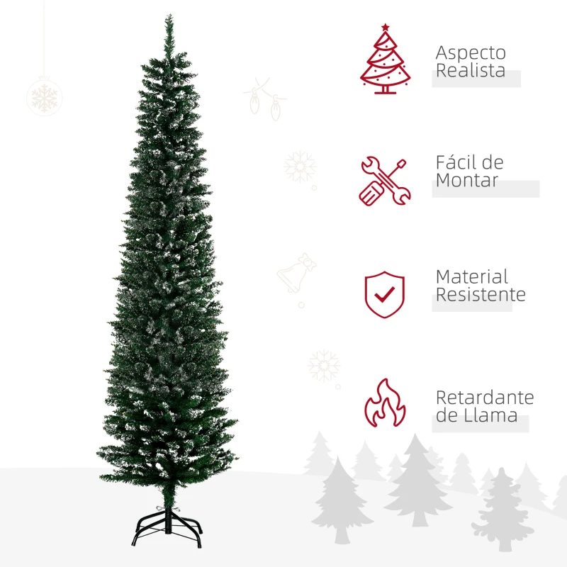 HOMCOM Árbol de Navidad Estrecho 190 cm con 570 Ramas y Soporte de Metal Árbol Navideño para Salón Interior Verde