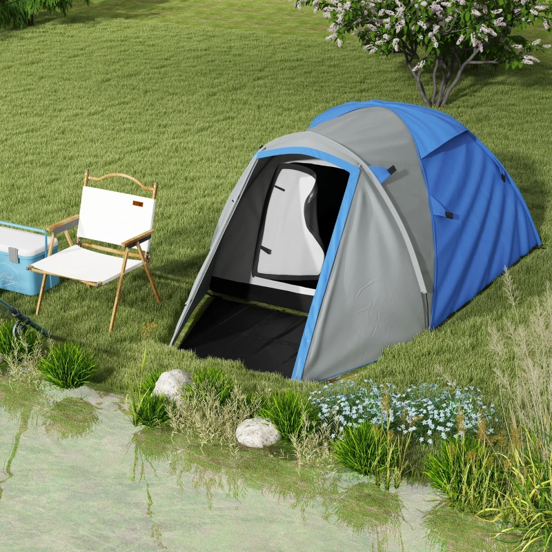 Outsunny Two-Man Dome Tent, with Front Porch and Accessories - Blue/Grey