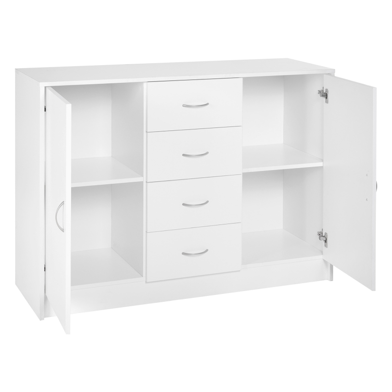 HOMCOM Sideboard, Storage Cabinet with 2 Doors and 4 Drawers, Free Standing Cupboard, Chest Organizer for Kitchen and Living Room, White