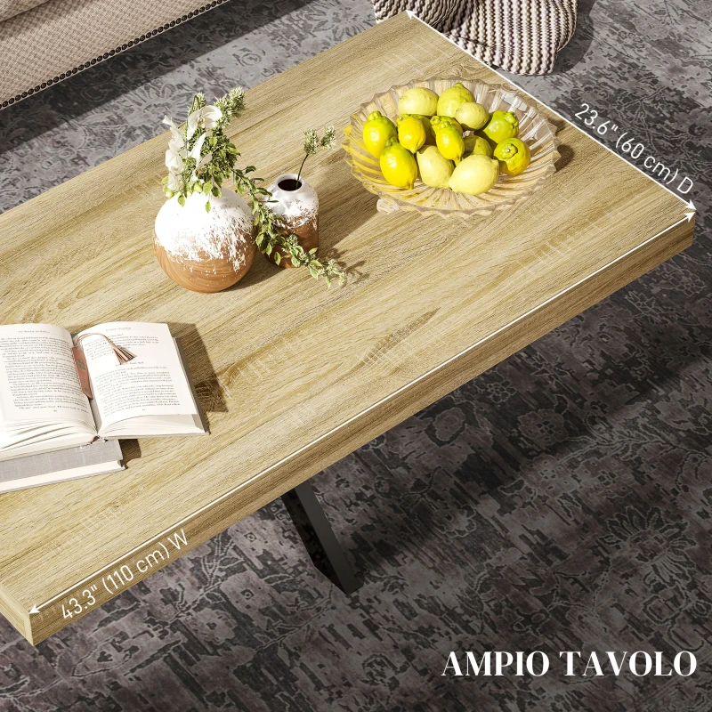 HOMCOM Tavolino da Caffè Stile Industriale in Legno e Acciaio, 110x60x45 cm, Nero e color Legno