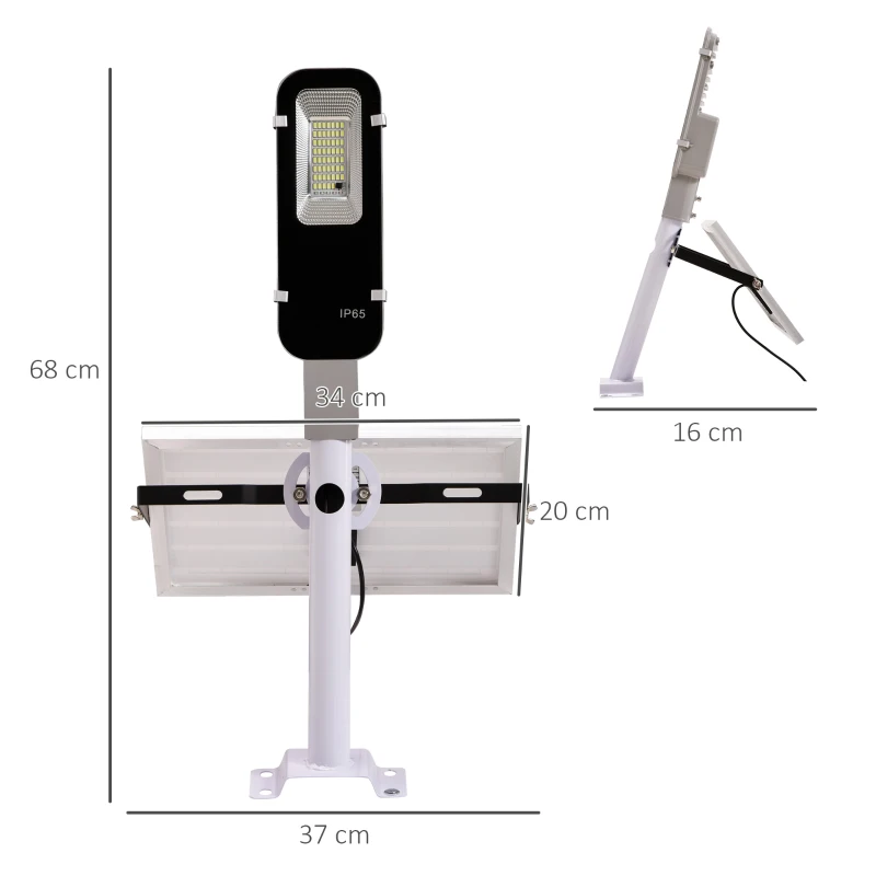 Outsunny Lampada Solare da Giardino a LED, Luce Regolabile e Timer con Telecomando, 68x37x16cm, Nero
