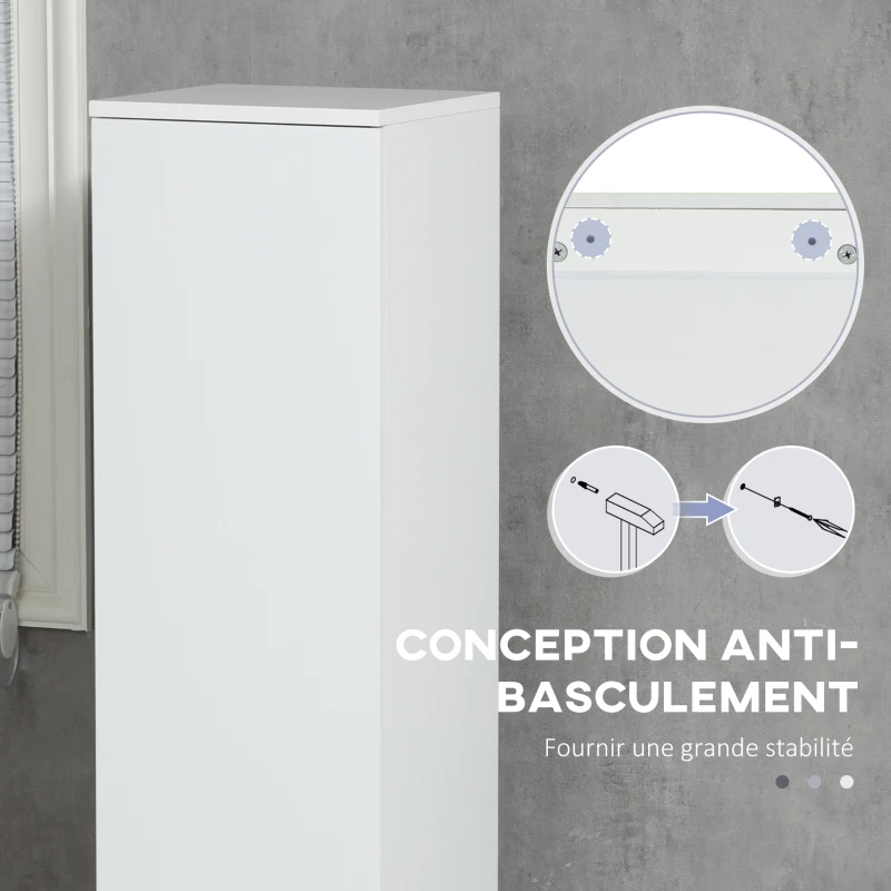 kleankin Meuble colonne rangement salle de bain 2 placards 3 étagères réglables style contemporain 30 x 28 x 152,5 cm blanc