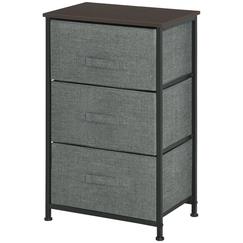HOMCOM Meuble de Rangement 3 tiroirs chiffonnier dim. 45L x 30l x 71H cm métal MDF Non tissé Gris