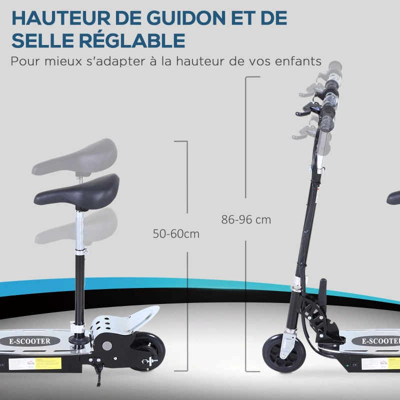 HOMCOM Trottinette électrique 120 W pliable pour enfant de 7 à 12 ans hauteur guidon et selle réglable 10 Km/h max. noir