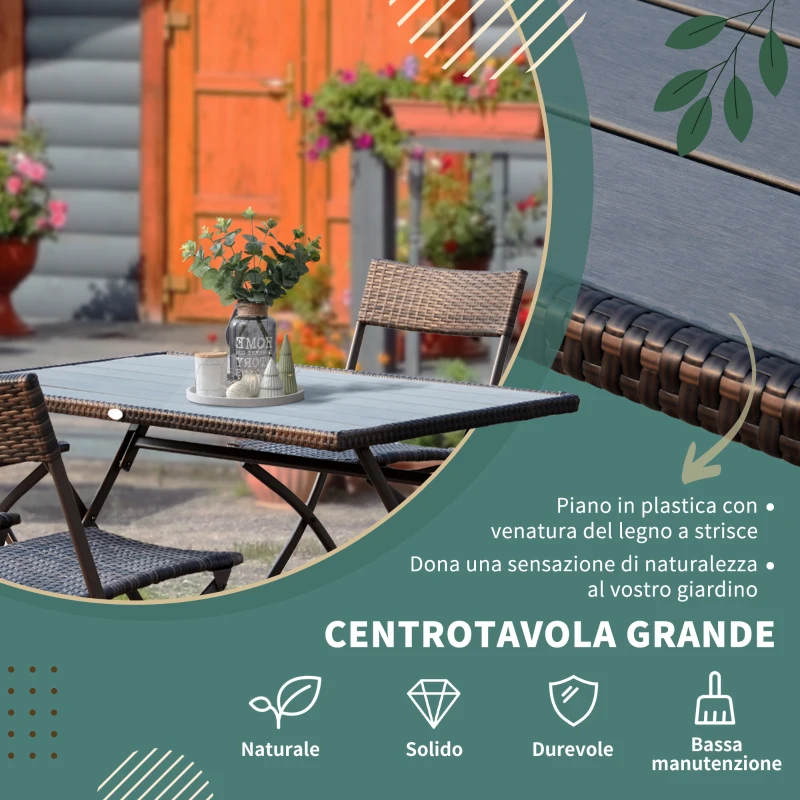 Outsunny Set Tavolo e Sedie da Giardino 7pz Tavolo da Giardino con 6 Sedie Pieghevoli Mobili da Esterno Polyrattan