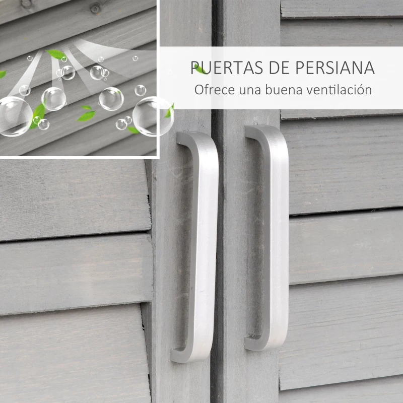 Outsunny Cobertizo de Almacenamiento de Madera para Jardín con 2 Estantes Interiores 2 puertas y Techo Inclinado para Exterior Terreza 87x46,5x96,5 cm Gris(m-4)