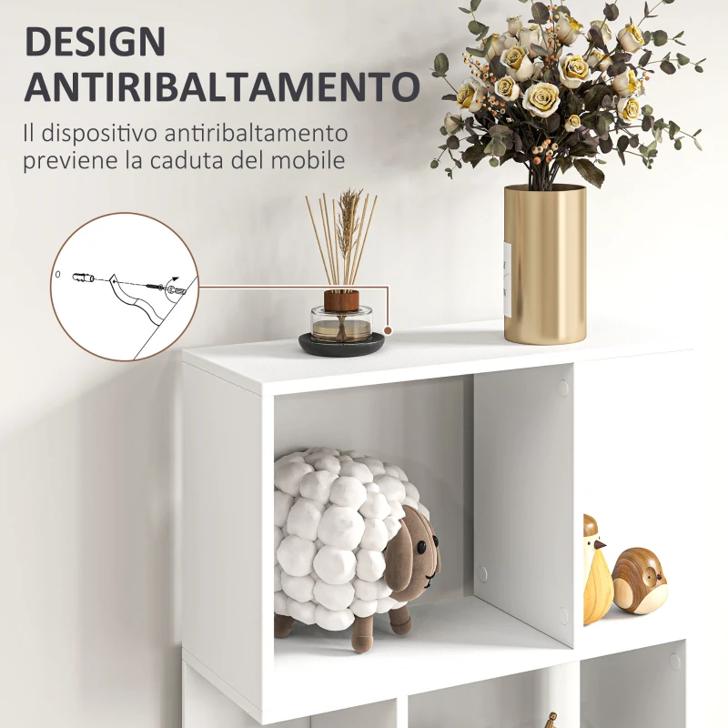 HOMCOM Mobile Libreria in Legno a 5 Ripiani con Divisorio, 60x24x184.5 cm, Bianco