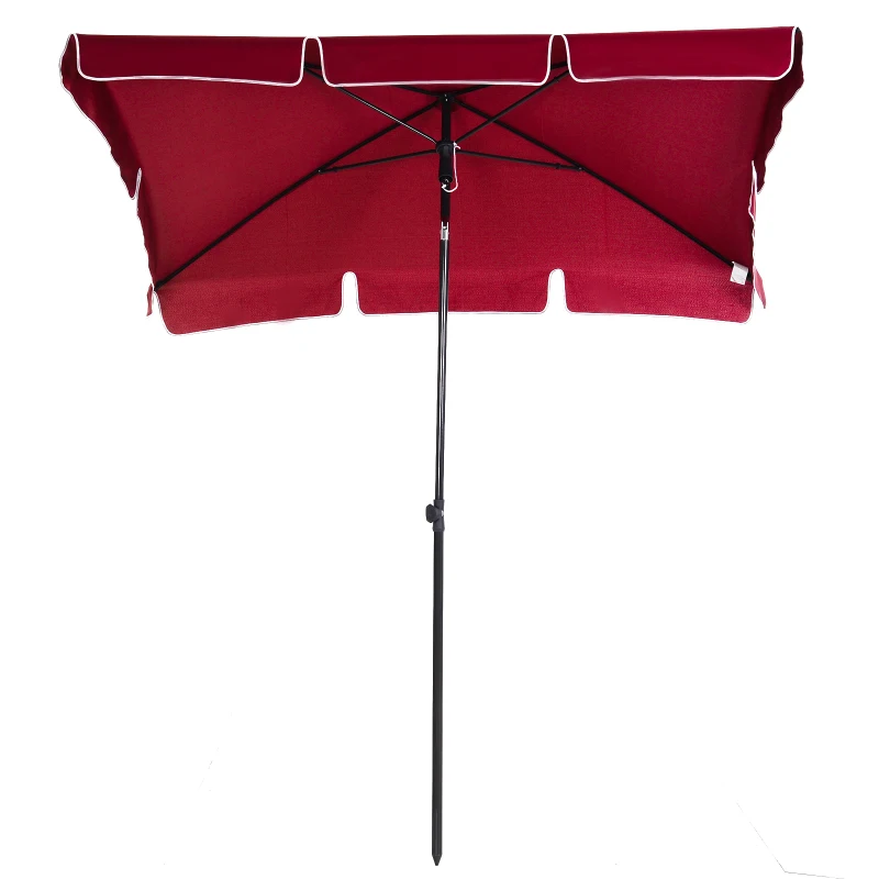 Outsunny Garden Parasol Umbrella, Outdoor Market Table Umbrella with Ruffles & Aluminium Pole, Rectangular Tilting Parasol Sun Shade Canopy, 2 x 1.3m, Red