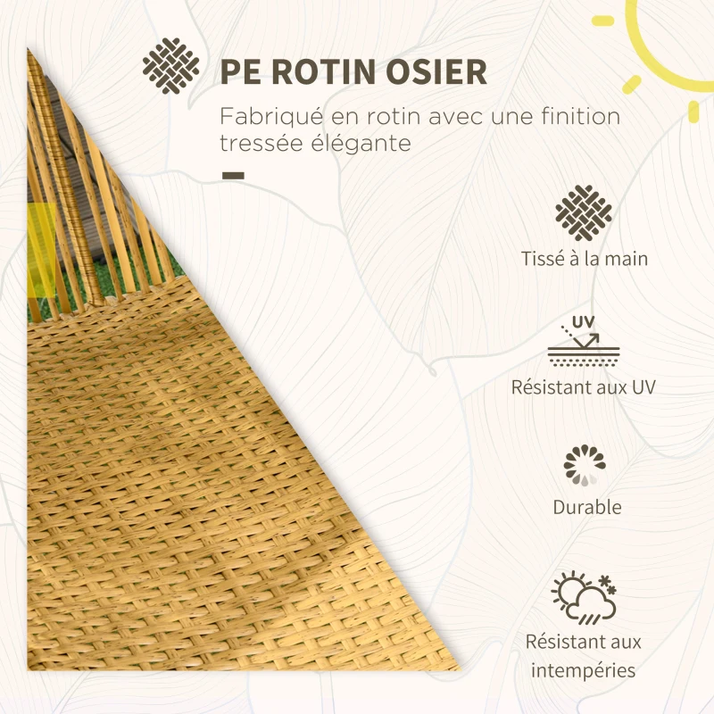 Outsunny Fauteuil de jardin cocon sur pied résine effet rotin coussins polyester, structure en métal, dim. 89 x 75 x 143 cm