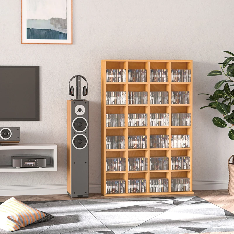 HOMCOM CD Storage Unit with Adjustable Shelves, 89 x 130.5 cm, Beech Wood Finish