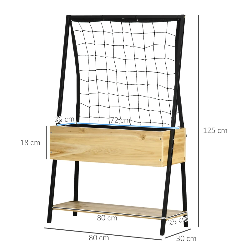 Outsunny Jardinière sur pieds avec étagère inférieure et treillis filet pour plantes et fleurs - dim. 80L x 30l x 125H cm