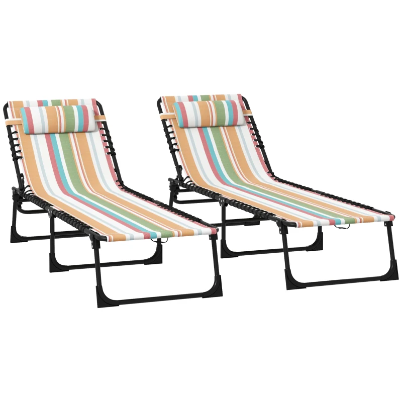 Outsunny Set of Two Folding Sun Loungers, with Four-Position Backs - Multicoloured
