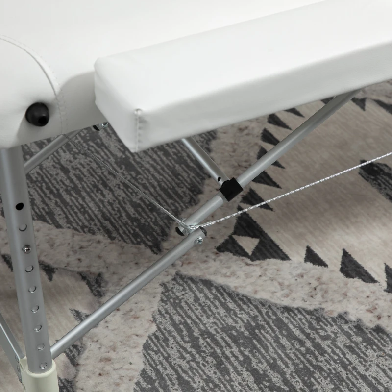 HOMCOM Table de massage 3 zones pliante cosmétique portable charge max. 225 Kg hauteur réglable cadre en alliage blanc