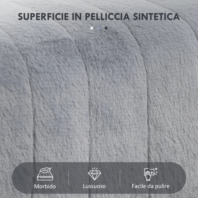 HOMCOM Panca Fondo Letto Imbottita in Peluche, Legno e Metallo, 82x30x47 cm, Grigia e Nera