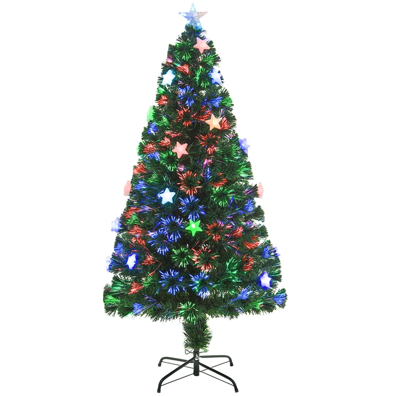HOMCOM 5FT Prelit Artificial Christmas Tree Fibre Optic Star LED Light Holiday Home Xmas Decoration with LED Light for Indoor Party, Green