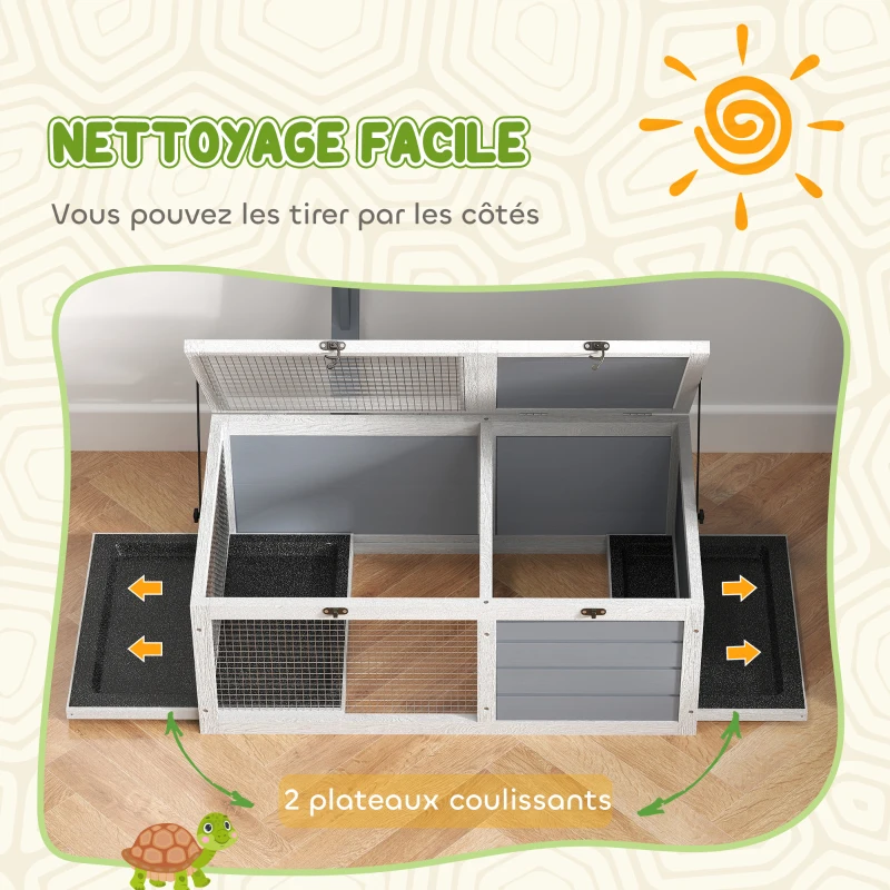 PawHut Maison enclos cage pour petit animal tortue avec 2 espaces support de lampe 81 x 48 x 31,5 cm gris