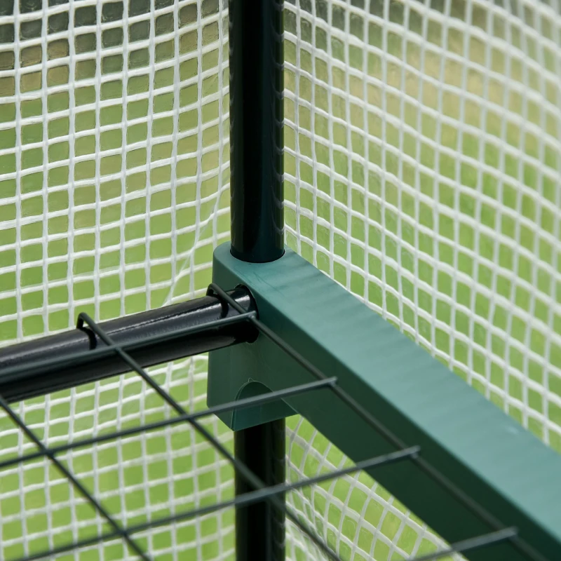 Outsunny Invernadero de Exterior Invernadero Pequeño con 2 Estantes Puerta Enrollable con Cremallera Marco de Acero y Cubierta de PE 140g/㎡ para Cultivos Plantas Flores 143x73x195 cm Blanco