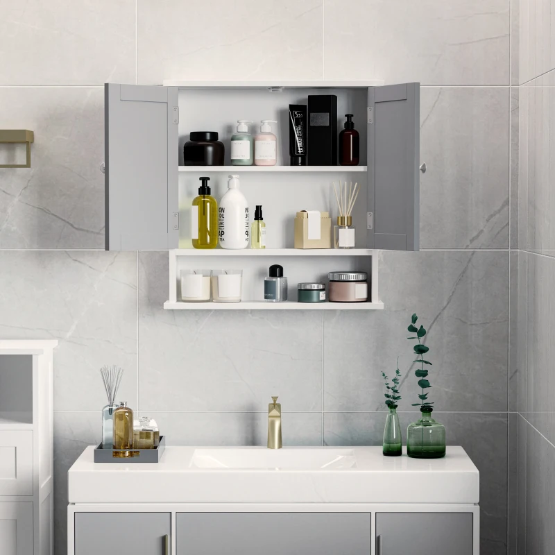 kleankin Bathroom Wall Storage Cabinet - Grey