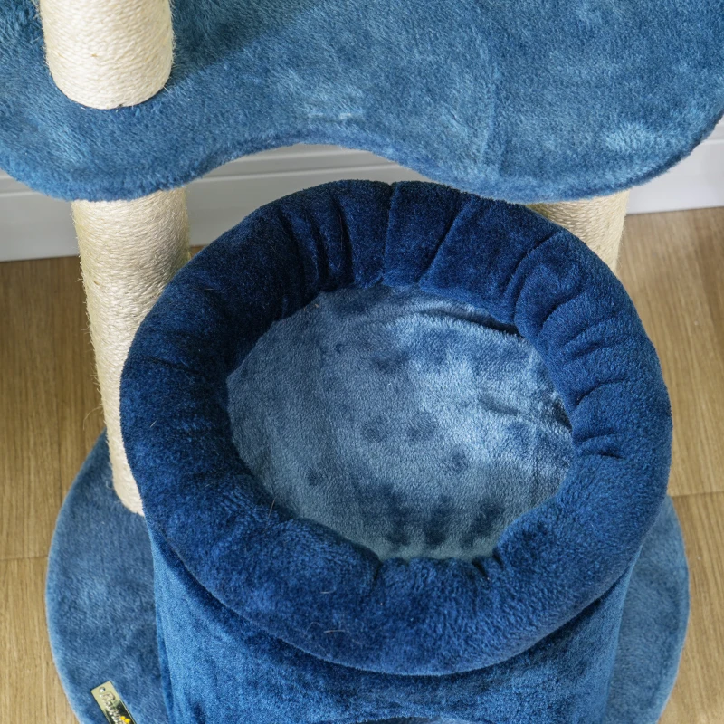 PawHut Arbre à chat, arbre à grimper pour chat, avec poteaux à griffer en sisal naturel, hauteur de 85 cm, bleu foncé, crème