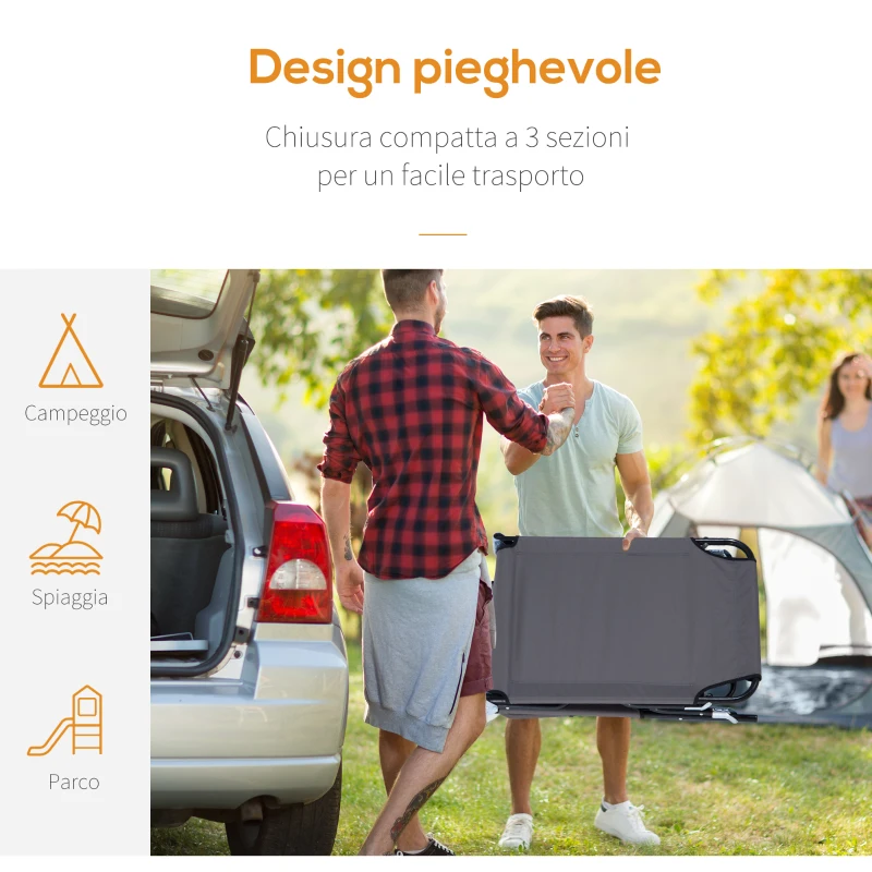 Outsunny Sedia Sdraio da Esterno Pieghevole con Foro per il Viso e Cuscini, Lettino Prendisole da Giardino, Spiaggia e Campeggio, Grigio