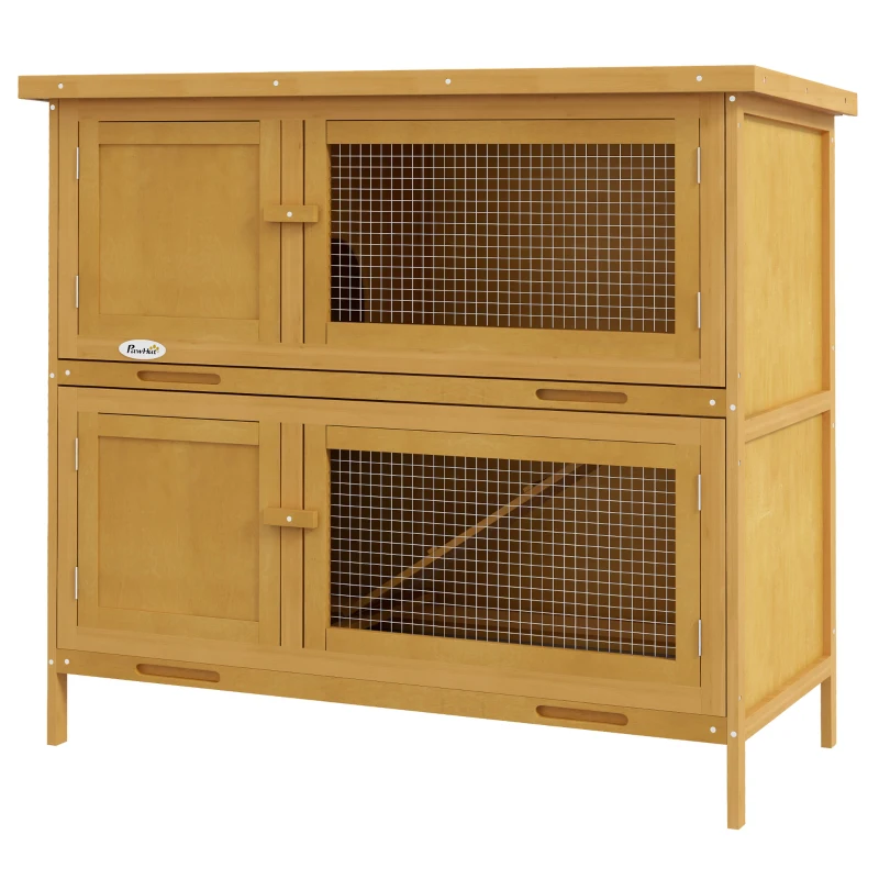 PawHut Two-Tier Rabbit Hutch, with Removable Trays, for 1-2 rabbits - Brown