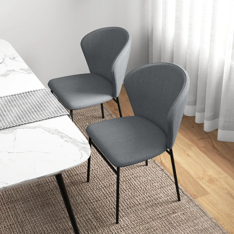 HOMCOM Lot de 2 chaises de salle à manger assise rembourrée en tissu aspect lin pieds en acier stable design moderne gris