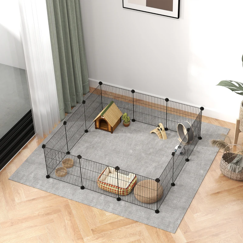 PawHut Recinto per Animali Modulabile con 12 Pannelli 35x35 cm e Bordi Arrotondati, in Metallo e ABS, 140x70x35 cm, Nero