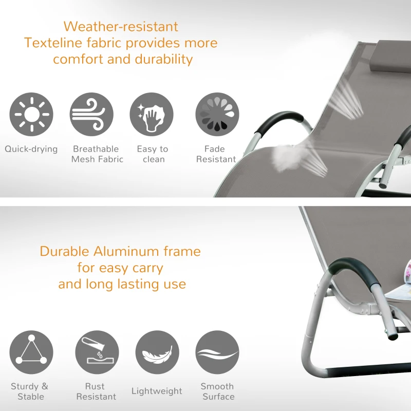 Outsunny Sun Lounger Reclining Chair Portable Armchair with Pillow for Garden Patio Outside Aluminium Frame, Khaki