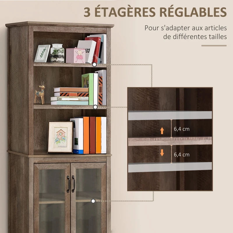 HOMCOM Bibliothèque Vitrine Buffet de Cuisine Armoire Rustique Multi-rangements 2 étagères dim. 76 x 40 x 180 cm