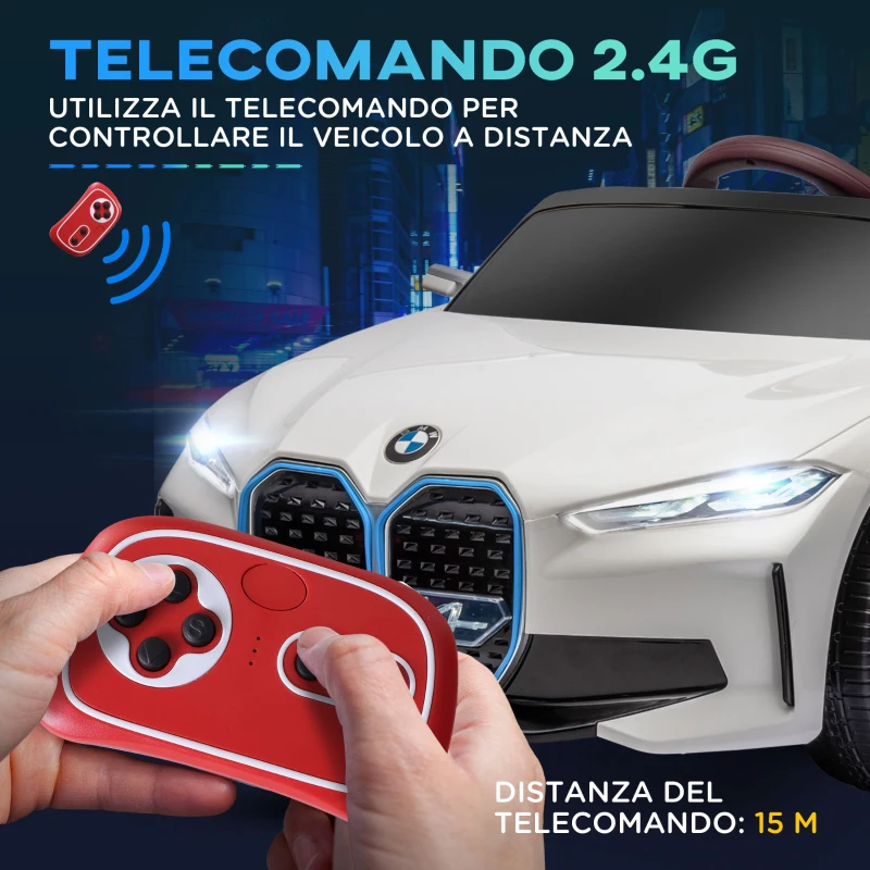 HOMCOM Macchina Elettrica per Bambini 3-6 Anni con Licenza BMW con Telecomando, Clacson e Fari, 115x67x45 cm, Bianca