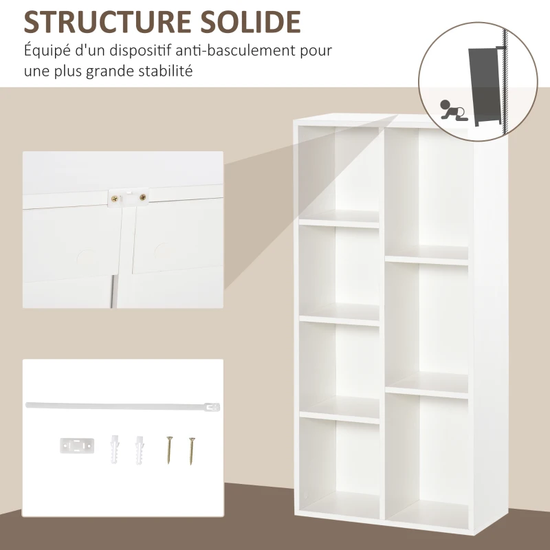 HOMCOM Meuble de rangement Bibliothèque étagère 7 cubes pour intérieur, salon, chambre - 50l x 24P x 106H cm, blanc